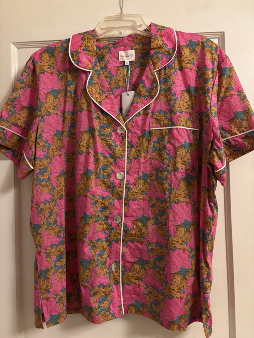 BedHead Pink & Gold Floral Short-Sleeve Pajama set with White Piping - Picture 2 of 6